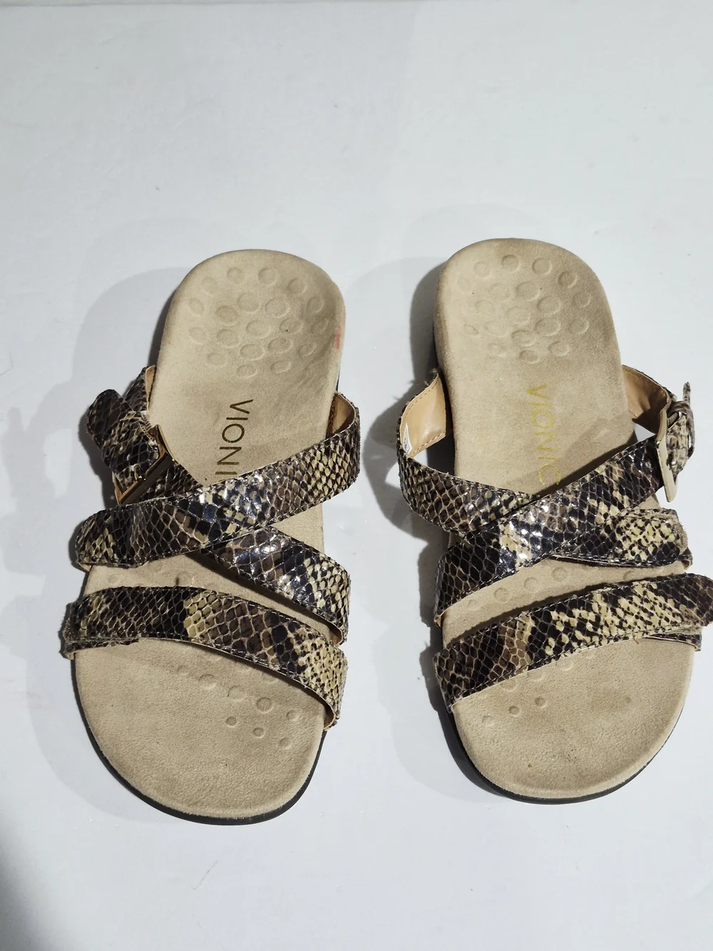 Vionic Women's Snake-Print Slide Sandals in Brown Size 6